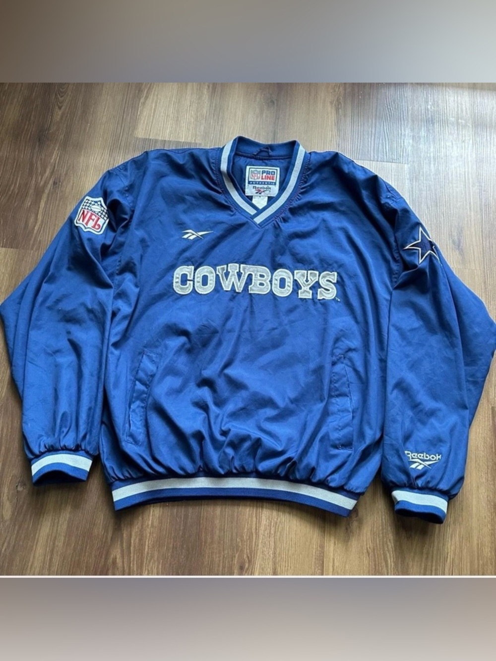 Vintage Dallas Cowboys Pro Line Reebok Pullover Blue Windbreaker Sweater XL